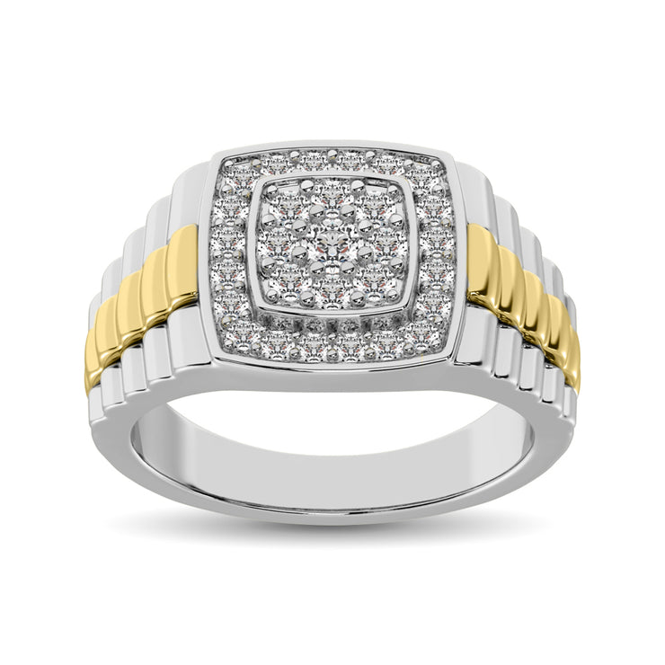 10K White Gold with Accent of 10K Yellow Gold 3/4 Ct.Tw. Diamond Mens Fashion Ring