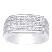 10K White Gold 1/2ctw Three-row Diamond Mens Ring