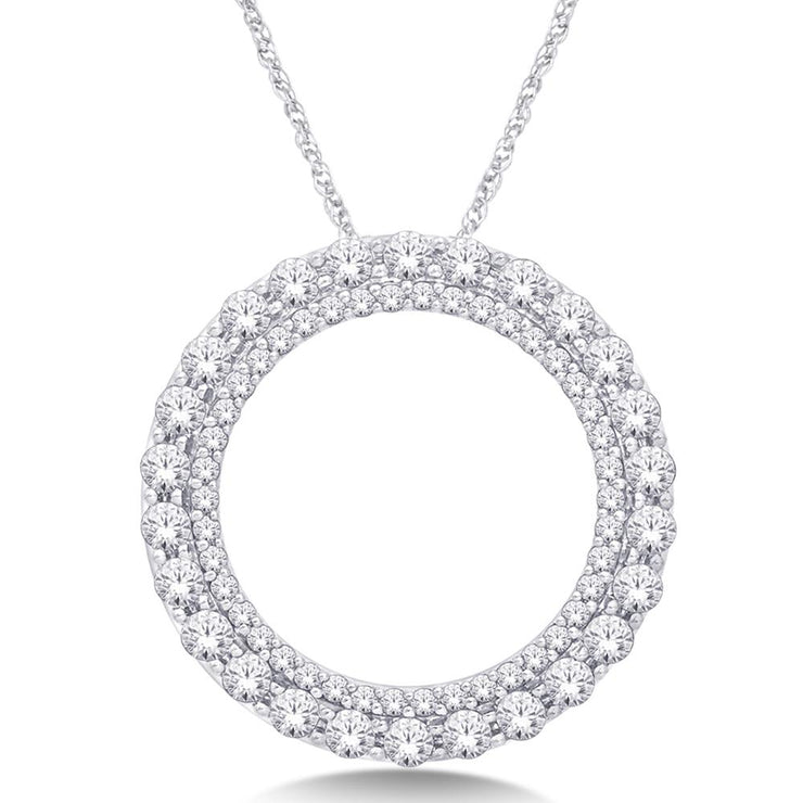 14K White Gold 3/4ctw Double-row Circle of Love Diamond  Pendant