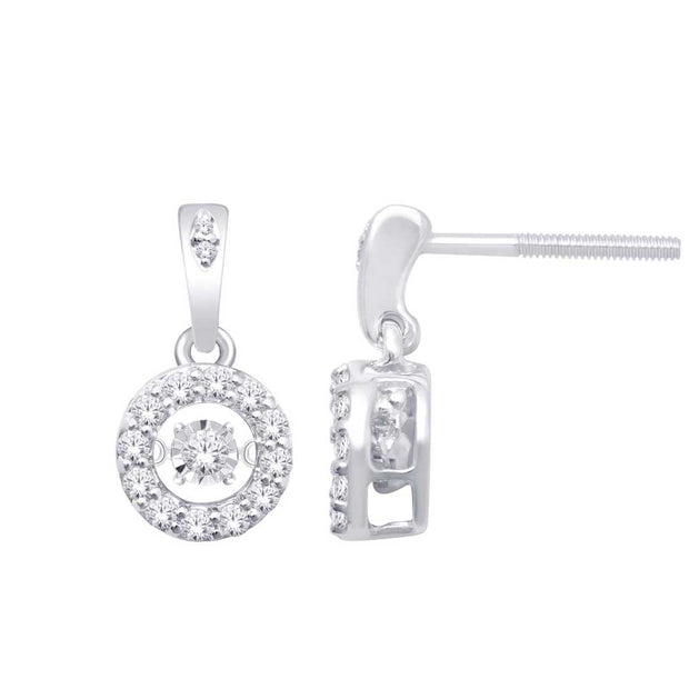 10K White Gold 0.30 Ctw. Dancing Diamond Halo Stud Earrings