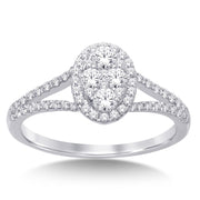 14K White Gold 5/8 Ct. Tw. Round Diamond Oval Shape Cluster Fashion Ring