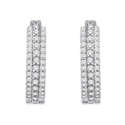 10K White Gold 3-Row Prong Set 0.25 Ctw. Diamond Hoop Earrings