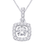 10K White Gold 0.33ctw Open Cushion Halo diamond Bail pendant