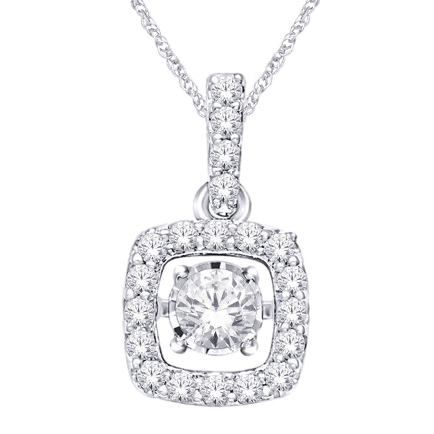 10K White Gold 0.33ctw Open Cushion Halo diamond Bail pendant