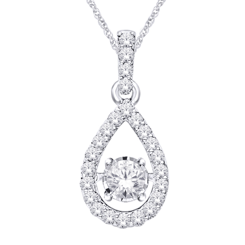 10K White Gold Teardrop Illusion-set Dancing diamond