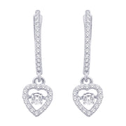 Heart Shape 2/5 Ctw Dancing Diamond Dangling Fashion Earrings