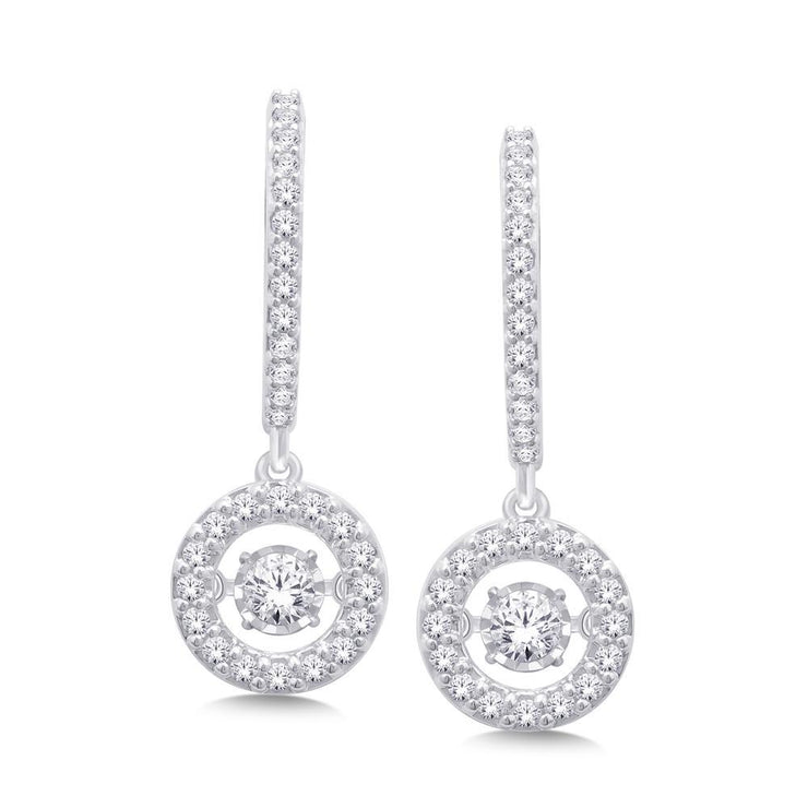 10K White Gold Moving Diamond Fashion Earrings