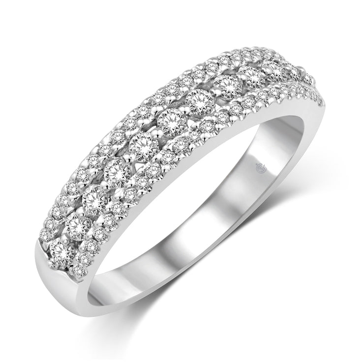 14K White Gold 1/2 Ct. Tw. Triple Row Diamond Fashion Ring