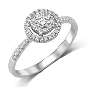 Micro-Prong Double Halo 1/3 Ctw Tapered Diamond Shank Engagement Ring