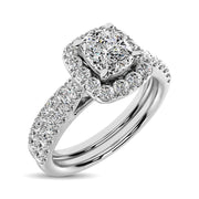 14k White Gold Lovecuts 1.00 Ct. Tw. Diamond Radiant Shape Halo Bridal Ring