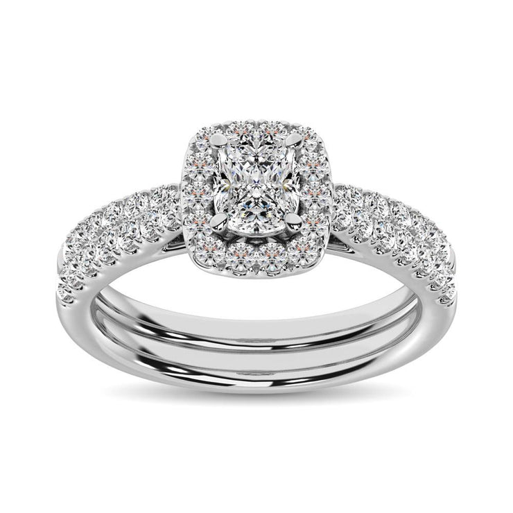 14k White Gold Lovecuts 1.00 Ct. Tw. Diamond Radiant Shape Halo Bridal Ring