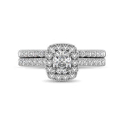 14k White Gold Lovecuts 1.00 Ct. Tw. Diamond Radiant Shape Halo Bridal Ring