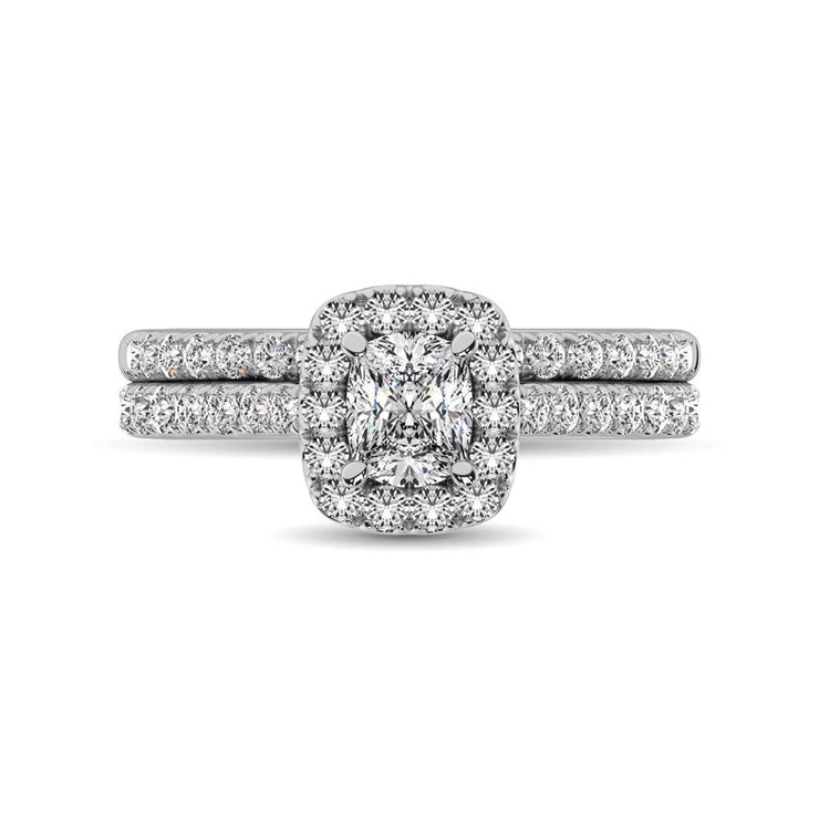 14k White Gold Lovecuts 1.00 Ct. Tw. Diamond Radiant Shape Halo Bridal Ring