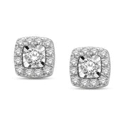 10K White Gold 0.33 Ctw. Cushion Halo Illusion Set Diamond Stud Earrings