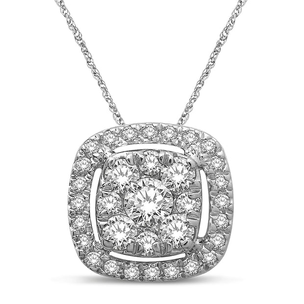 10K White Gold 0.25ctw Flat Cushion Halo Multi-diamonds pendant