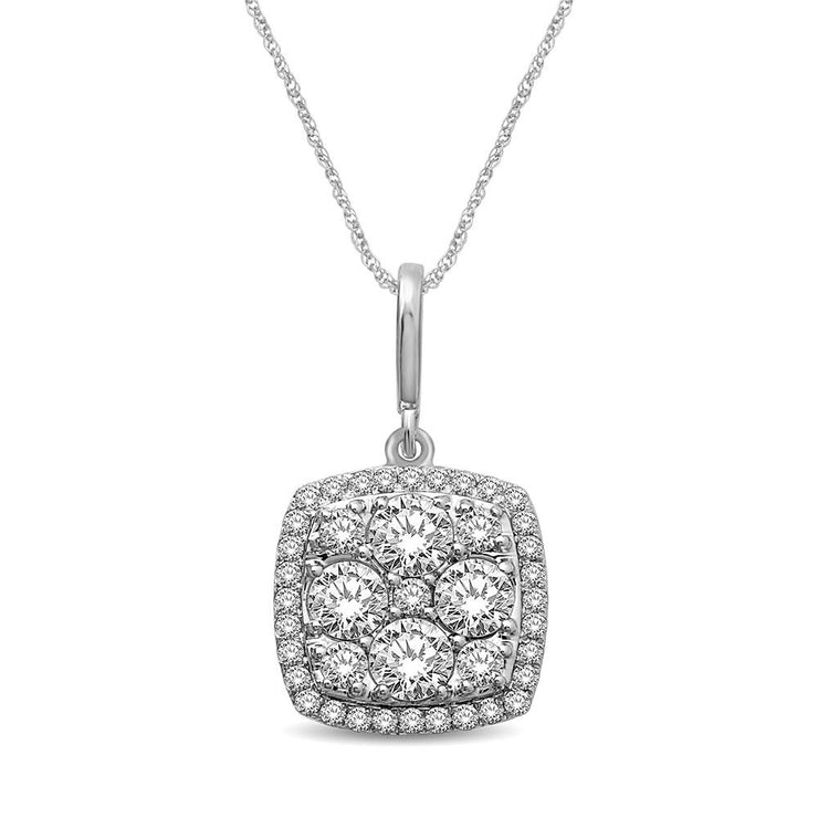 14K White Gold 5/8 Ct. Tw. Cluster Diamond Cushion Shaped Fashion Pendant