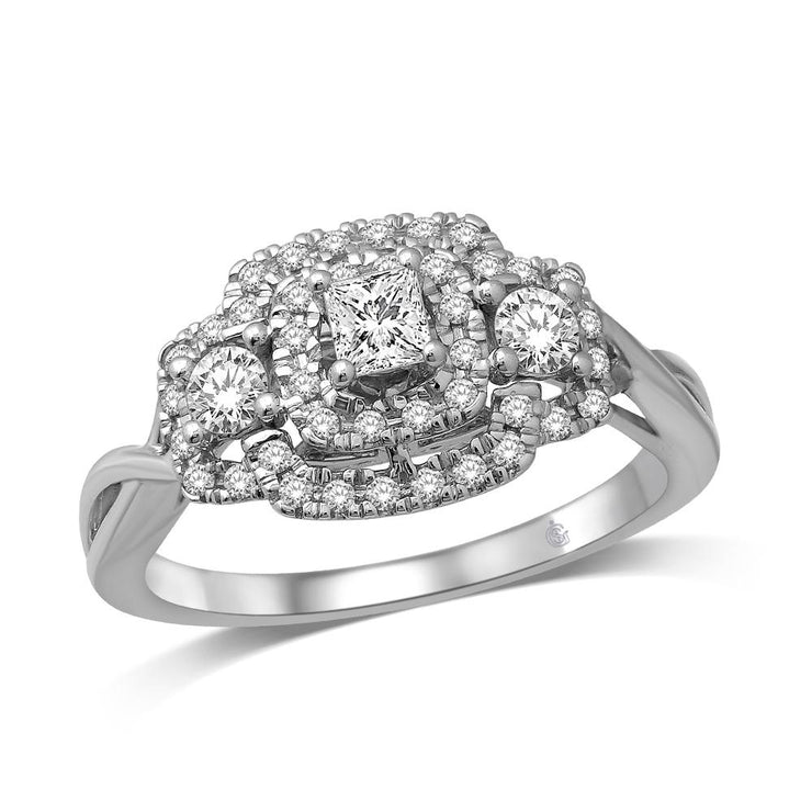 14K White Gold 5/8 Ct.Tw. Diamond Halo Engagement Ring
