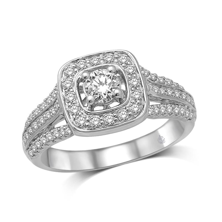 14K White Gold 3/4 Ct.Tw Diamond Halo Engagement Ring