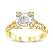 0.90 Ctw Round & Baguette Multi-Diamond Engagement Ring