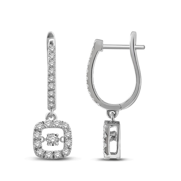 14K White Gold Diamond Hoop Earrings
