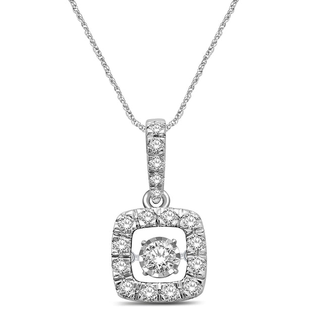 14K White Gold 0.4ctw Modern Cushion Shape Dancing Diamond Pendant