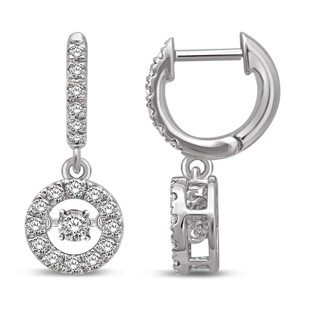 14k Wight Gold Diamond Hoop Earrings