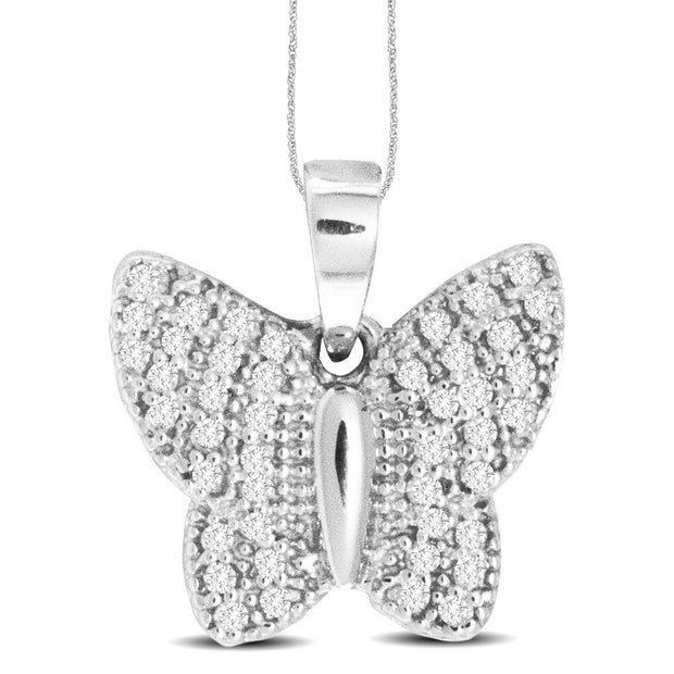 Pave Diamond Butterfly Pendant 10K White Gold 0.2ctw