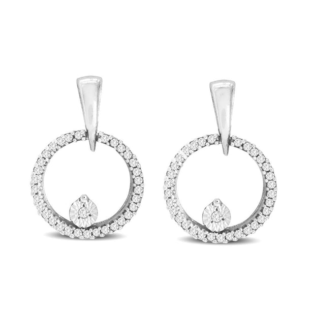 10K White Gold 0.1 Ctw. Circle Of Love Dangling Diamond Stud Earrings