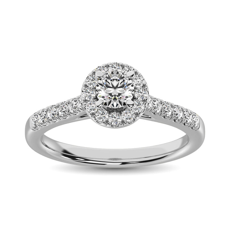 1/2 Ct.Tw. Round Halo Straight Shank Side Diamond Engagement Ring