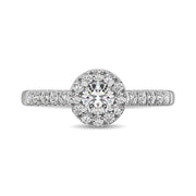 1/2 Ct.Tw. Round Halo Straight Shank Side Diamond Engagement Ring