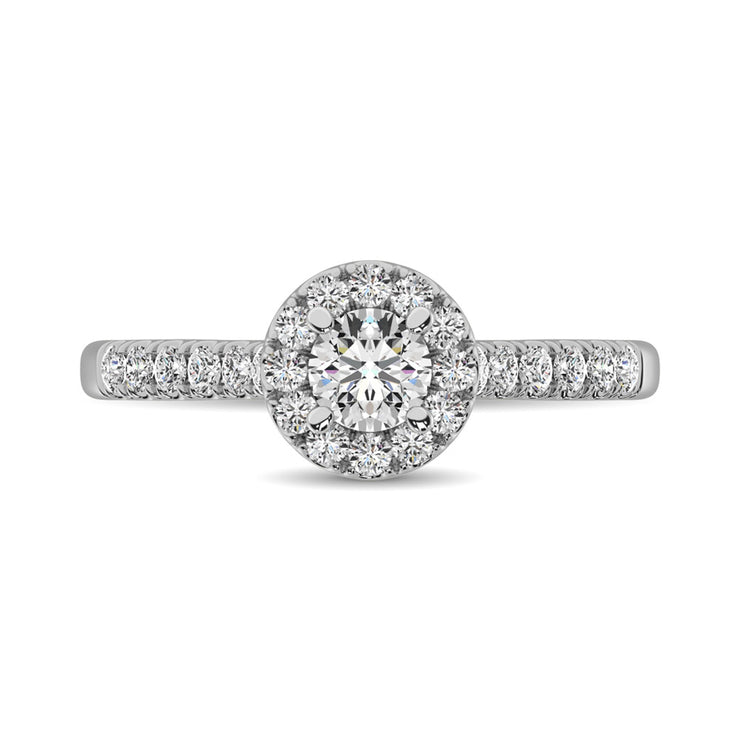 1/2 Ct.Tw. Round Halo Straight Shank Side Diamond Engagement Ring