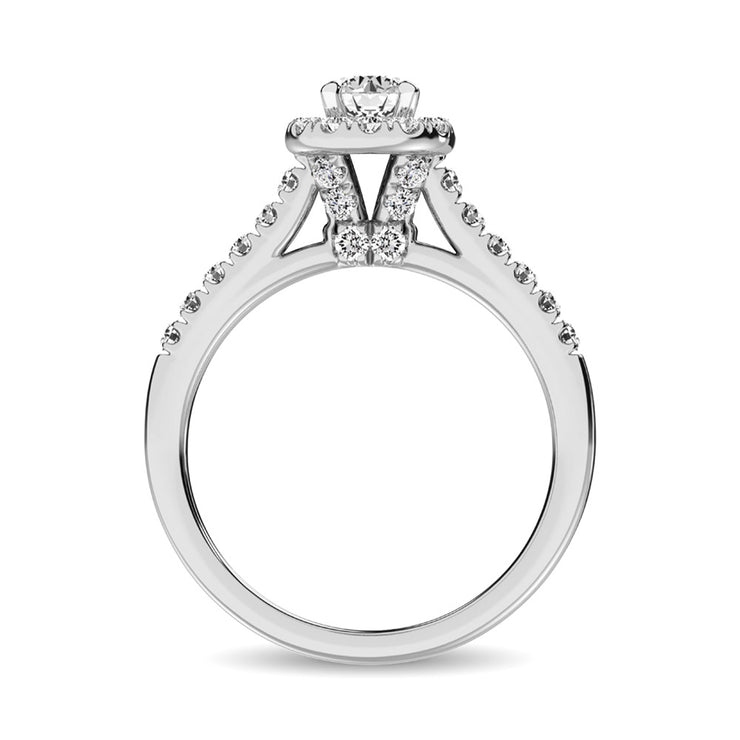 1/2 Ct.Tw. Round Halo Straight Shank Side Diamond Engagement Ring