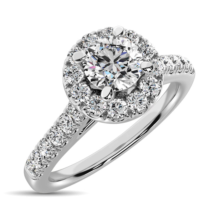 1/2 Ct.Tw. Round Halo Straight Shank Side Diamond Engagement Ring