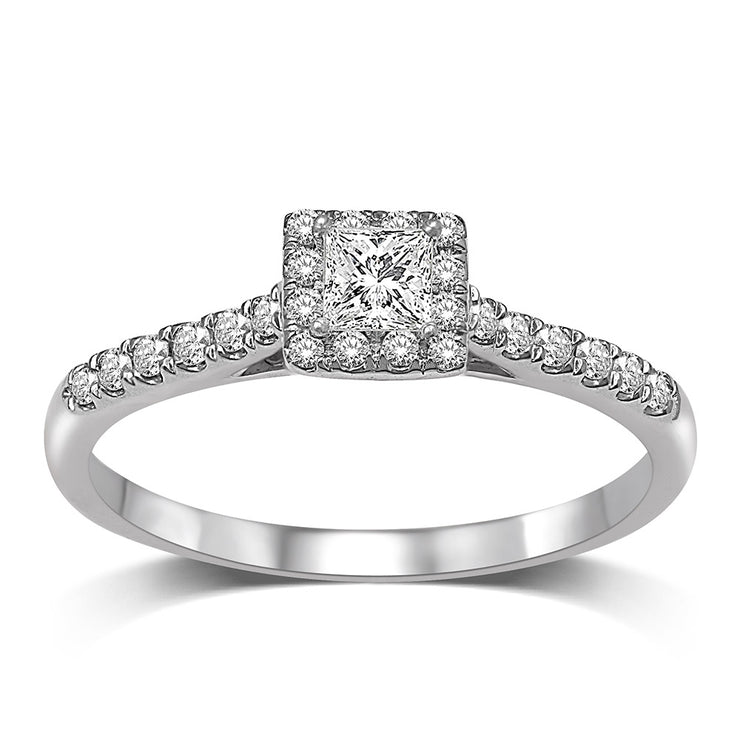 1/2 Ct.Tw. Princess Cut Diamond Square Halo Accent Diamond Engagement Ring