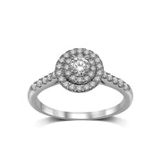 14K White Gold 0.52ctw Two Halo Engagement Diamond Ring