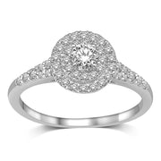 1/2 Ct.Tw. Double Round Halo Split Shank Side-Diamond Engagement Ring