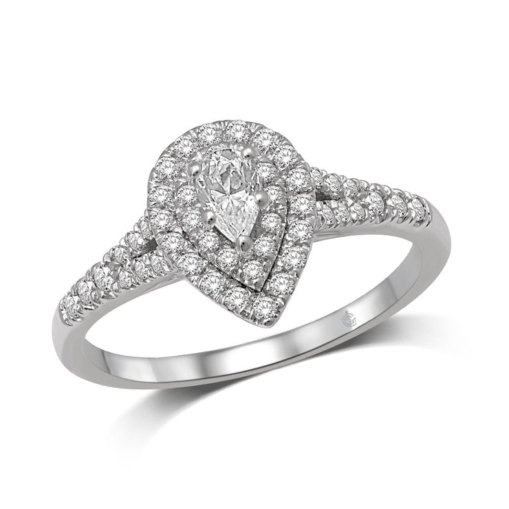 1/2 Ct.Tw. Double Halo Pear Side-Diamond Halo Engagement Ring