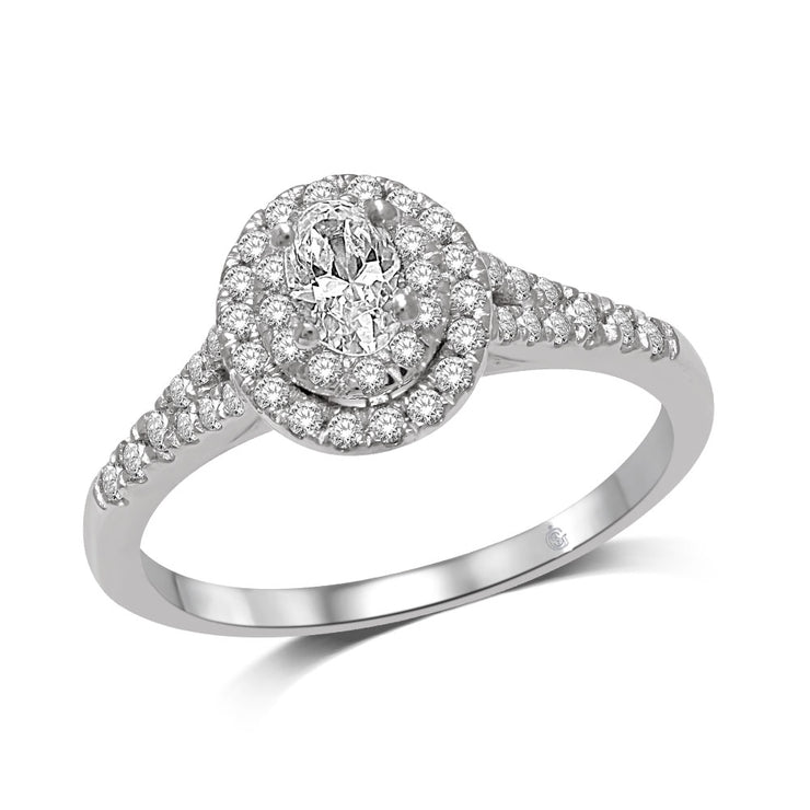 1/2 Ct.Tw. Oval Double Halo Split Shank Micro-Pave Accent Diamond Engagement Ring