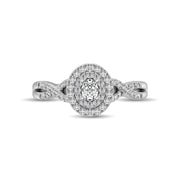 1/2 Ct.Tw. Oval Double Halo Braided Accent Diamond Engagement Ring