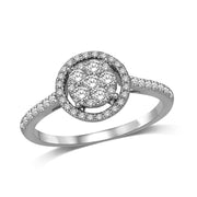 1/2 Ctw Open Round Halo Multi-Stone Side-Diamond Engagement Ring
