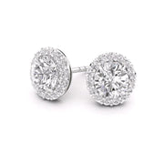 14 K Gold Round Halo 0.50 ctw Diamonds Stud Earrings
