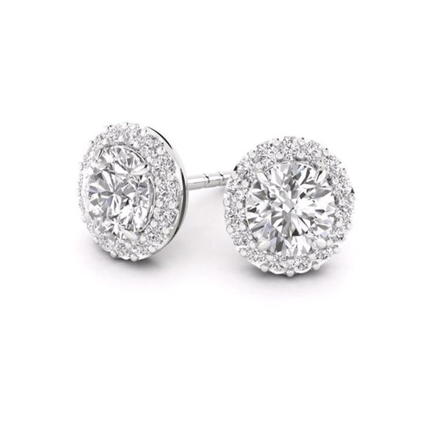 14 K Gold Round Halo 0.50 ctw Diamonds Stud Earrings