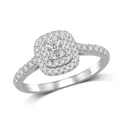 14K White Gold 5/8 Ct. Tw. Lovecuts Cushion Shape Diamond Double Pavé Halo And Shank Engagement Ring