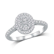 14K White Gold 5/8 Ct. Tw. Lovecuts Oval Shape Diamond Double Pavé Halo and Shank Engagement Ring
