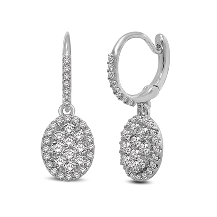 14K White Gold 3/4ctw Diamond Oval Shape Drop Earrings