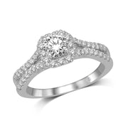 14K White Gold 1.00ctw Diamond Delicate Halo Split shank Engagement Ring