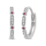 14K White Gold 0.08 Ct. Tw. Round Ruby And Diamond Hoop Earrings