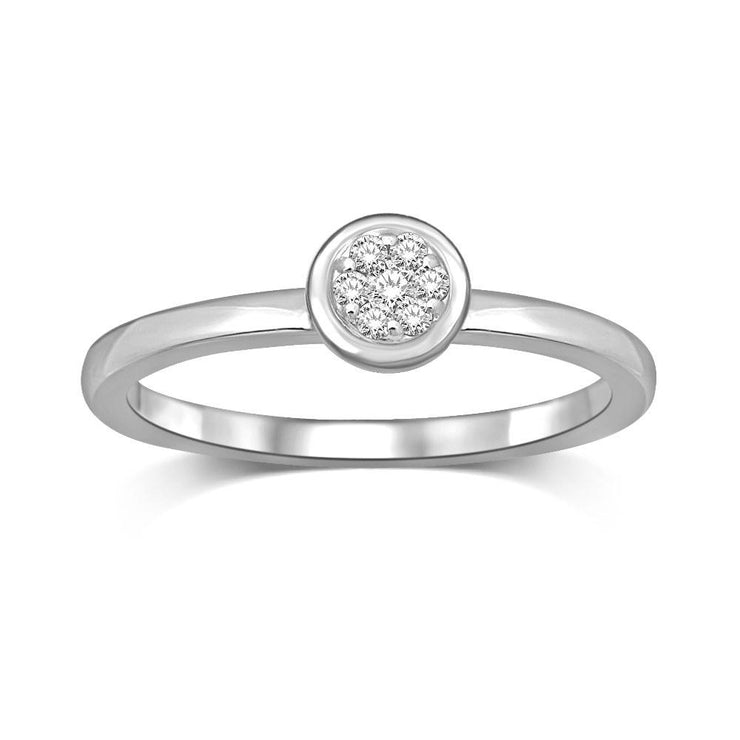 14K White Gold 1/10 Ctw Diamond Round Flower Ring