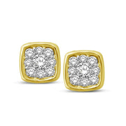 14K White Gold 1/5 Ctw Diamond Square Flower Earrings
