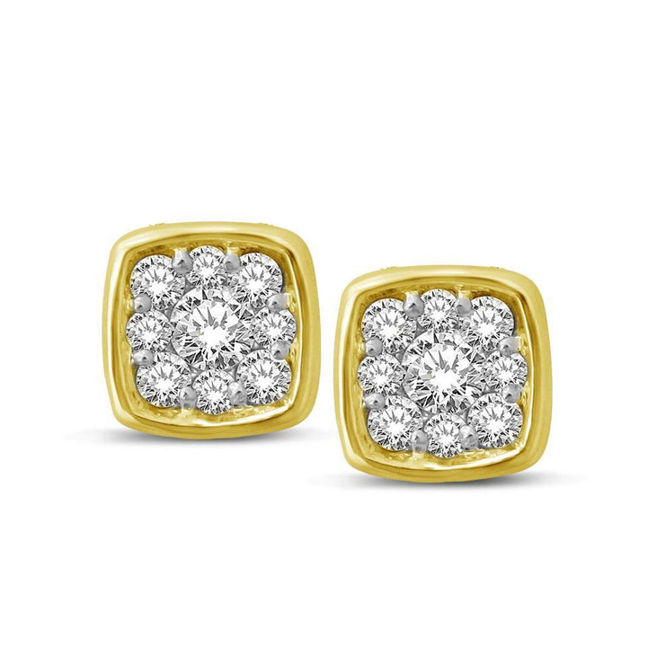 14K White Gold 1/5 Ctw Diamond Square Flower Earrings